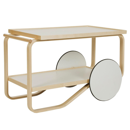Artek Trolley 901 von 'Artek' Gestell Natur lackiert, Räder weiss, Rot/Türkis