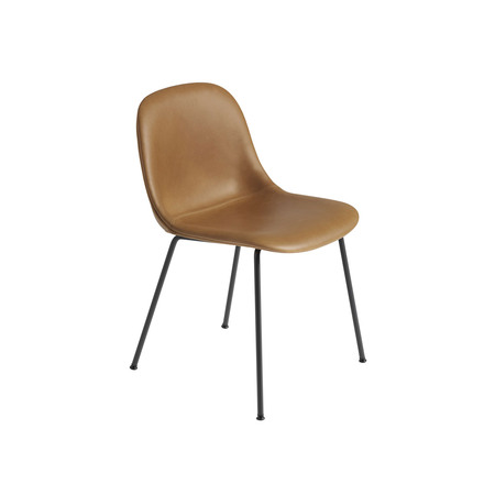 Muuto Polsterstuhl 'Fiber' mit Rohrgestell  Cognac Leder / Schwarz	
