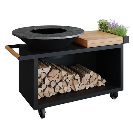 Ofyr Grill-Outdoorkücheninsel 'Cooking Unit Island Pro' Schwarz beschichteter Stahl, Teakholz