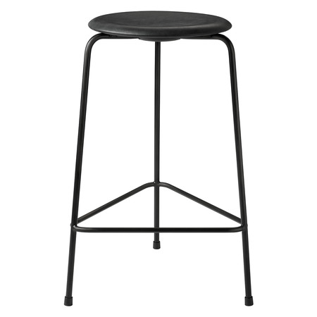 Fritz Hansen Hocker 'High Dot' Schwarzes Leder 'Intense' mit schwarzem Untergestell