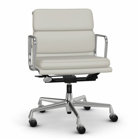 Vitra Soft Pad Chair 'EA 217' (mittlere Rückenlehne) Aluminium verchromt, Rolle weich gebremst für harte Böden, Snow 72 / Weiss 88