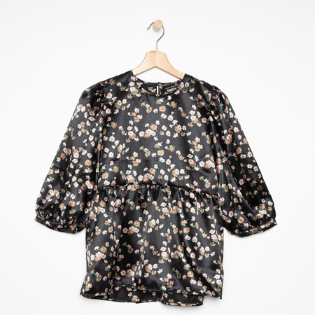 Anja Sun Suko  Kurzarmbluse mit Volant von 'Anja sun suko' S, Black Flowers