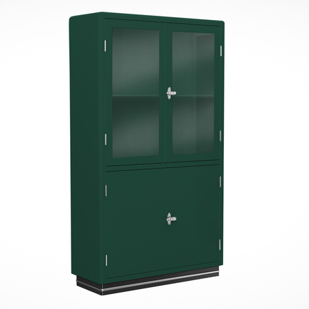 Müller Möbelfabrikation Vitrine mit 2 Glas- und 2 Metalltüren Verkehrsgelb - RAL 1023