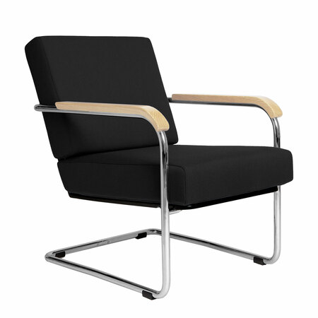 Embru Sessel 'Moser Fauteuil' Esche, Schwarz 190 - Steelcut 2, Stahlrohr glanzverchromt