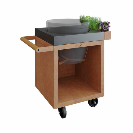 Ofyr Kleine Grill-Outdoorküche 'Kamado Tables Pro' Corten-Stahl, Teakholz