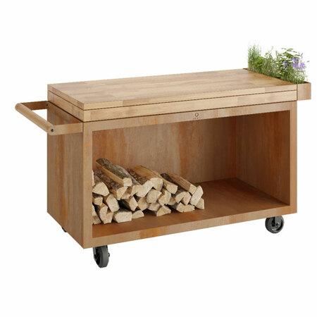 Ofyr Grosse Grill-Outdoorküche 'Mise en Place Table Pro' Corten-Stahl, Teakholz