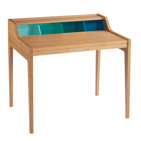 The Hansen Family Desk Rot-Orange-Gelb-Blau, Eiche matt lackiert - MDF