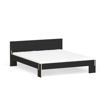 Nils Holger Moormann Bett 'Siebenschläfer' Birkensperrholz Schwarz	, B: 160 cm / T: 200 cm, Mit Kopfteil