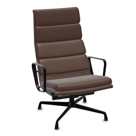 Vitra 'Eames Soft Pad Chair 222' Beschichtet Tiefschwarz, Kastanie 69, Gleiter für Teppichböden