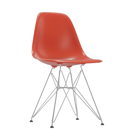 Vitra Eames Plastic Side Chair DSR ohne Sitzpolster 04 Weiss, Glanzchrom 01, Filzgleiter weiss für Hartboden 15