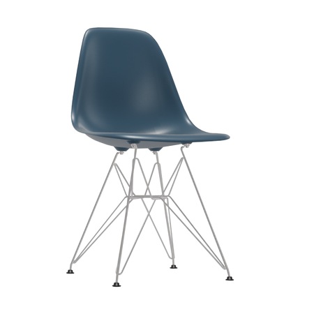 Vitra Eames Plastic Side Chair DSR ohne Sitzpolster 83 Meerblau, Glanzchrom 01, Filzgleiter basic dark für Hartboden 05