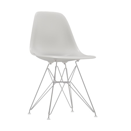 Vitra Eames Plastic Side Chair DSR ohne Sitzpolster 04 Weiss, Glanzchrom 01, Filzgleiter weiss für Hartboden 15