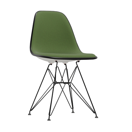 Vitra Eames Plastic Side Chair DSR mit Vollpolster / Filzgleiter basic dark für Hartboden / Keder basic dark 01 04 Weiss, Wiesengrün-Forest 70 - Hopsak, Basic Dark 30 pulverbeschichtet (glatt)