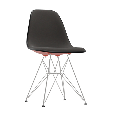 Vitra Eames Plastic Side Chair DSR mit Vollpolster / Filzgleiter basic dark für Hartboden / Keder basic dark 01 04 Weiss, Wiesengrün-Forest 70 - Hopsak, Basic Dark 30 pulverbeschichtet (glatt)