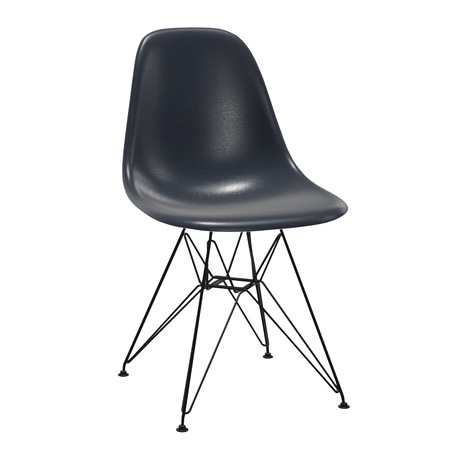 Vitra Eames Fiberglass Side Chair DSR ohne Sitzpolster 02 Navy Blue, Basic Dark 30 pulverbeschichtet (glatt), Gleiter basic dark für Teppichboden 04