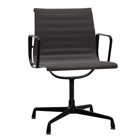 Vitra Aluminium Chair EA 104 drehbar Snow 72 - Leder Premium, Tiefschwarz 12 pulverbeschichtet (struktur), Gleiter für Teppichboden 04