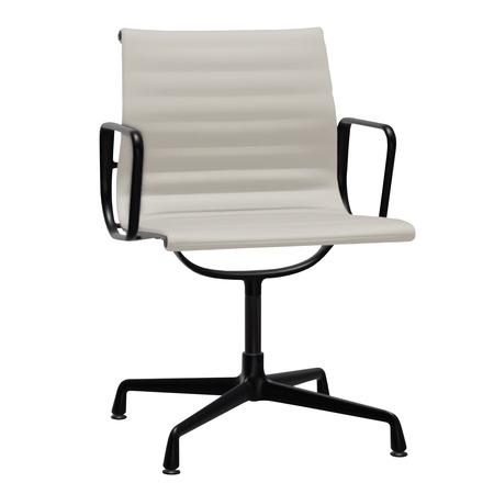 Vitra Aluminium Chair EA 104 drehbar Snow 72 - Leder Premium, Tiefschwarz 12 pulverbeschichtet (struktur), Gleiter für Teppichboden 04