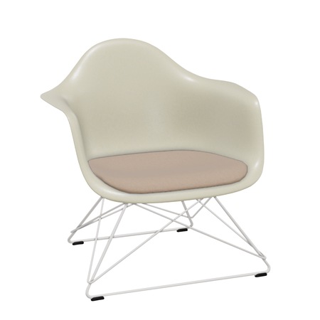 Vitra Eames Fiberglass Armchair LAR mit Sitzpolster / Filzgleiter basic dark für Hartboden 05 01 Parchment, Nude-Elfenbein 17 - Hopsak, Weiss 04 pulverbeschichtet (glatt)