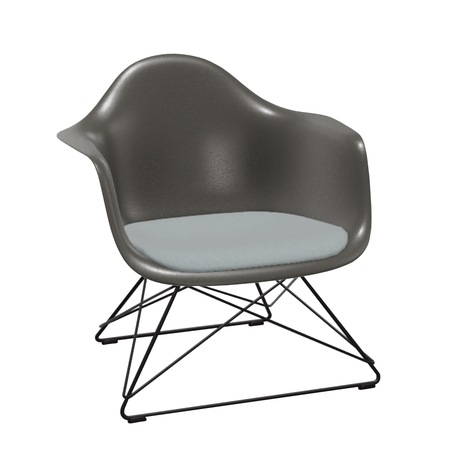 Vitra Eames Fiberglass Armchair LAR mit Sitzpolster / Filzgleiter basic dark für Hartboden 05 04 Elephant Hide Grey, Eisblau-Elfenbein 81 - Hopsak, Basic Dark 30 pulverbeschichtet (glatt)