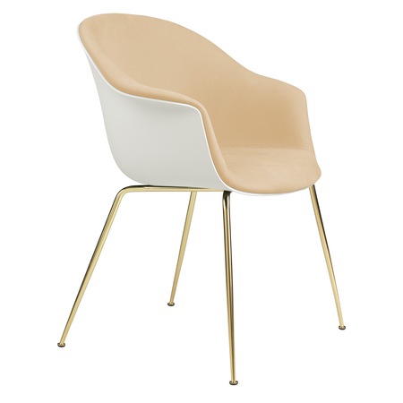 Gubi Stuhl 'Bat' Conic - Vorne gepolstert Brass Semi Matt, Alabaster White, Auster 1032 - Velvet