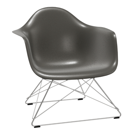 Vitra Eames Fiberglass Armchair LAR ohne Sitzpolster 04 Elephant Hide Grey, Glanzchrom 01, Gleiter basic dark für Teppichboden 04