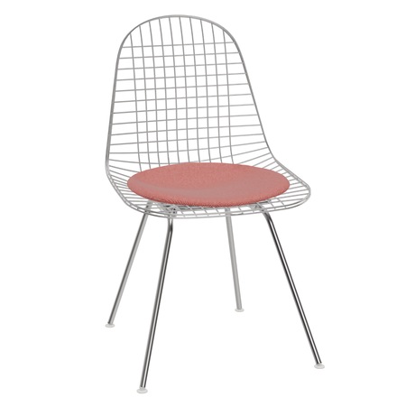 Vitra Wire Chair DKX-5 Poppy red-Elfenbein 67 - Hopsak, Glanzchrom 01, Gleiter weiss für Teppichboden 14