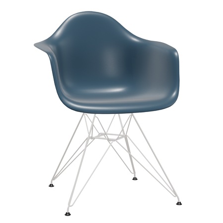 Vitra Eames Plastic Armchair DAR ohne Sitzpolster 83 Meerblau, Weiss 04 pulverbeschichtet (glatt), Gleiter basic dark für Teppichboden 04