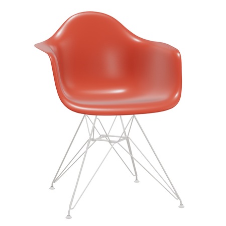 Vitra Eames Plastic Armchair DAR ohne Sitzpolster 03 Poppy red, Weiss 04 pulverbeschichtet (glatt), Filzgleiter weiss für Hartboden 15