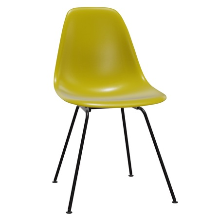 Vitra Eames Plastic Side Chair DSX ohne Sitzpolster 34 Senf, Basic Dark 30 pulverbeschichtet (glatt), Gleiter basic dark für Teppichboden 04