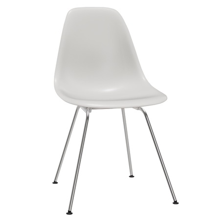 Vitra Eames Plastic Side Chair DSX ohne Sitzpolster 04 Weiss, Glanzchrom 01, Filzgleiter basic dark für Hartboden 05