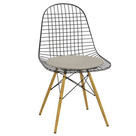 Vitra Wire Chair DKW-5 Warmgrau-Elfenbein 79 - Hopsak, Ahorn gelblich 02, Gleiter basic dark für Teppichboden 04