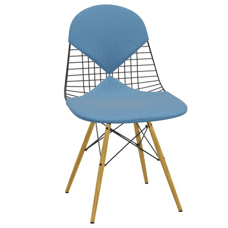 Vitra Wire Chair DKW-2 Blau-Elfenbein 83 - Hopsak, Ahorn gelblich 02, Gleiter basic dark für Teppichboden 04
