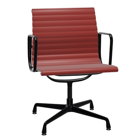 Vitra Aluminium Chair EA 108 Red Stone 22 - Leder, Tiefschwarz 12 pulverbeschichtet (struktur), Gleiter für Teppichboden 04