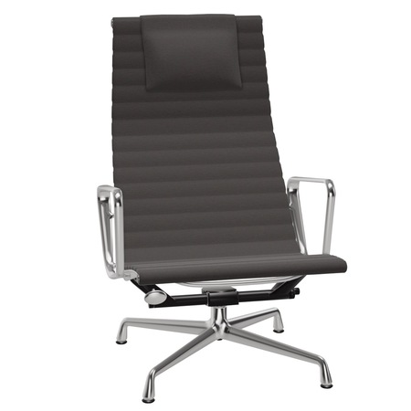 Vitra Aluminium Chair EA 124 Dunkelgrau-Nero 24 - Hopsak, Aluminium poliert 03, Gleiter für Teppichboden 04