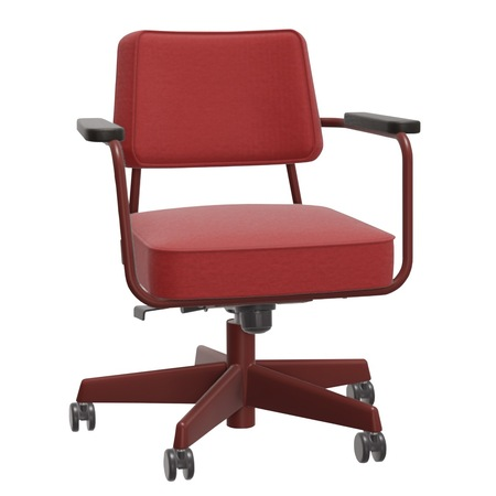 Vitra Fauteuil Direction Pivotant / Rolle weich gebremst für Hartboden Rot 12 - Volo, Japanese red pulverbeschichtet (glatt), Eiche dunkel gebeizt massiv, Naturholz Schutzlack 04