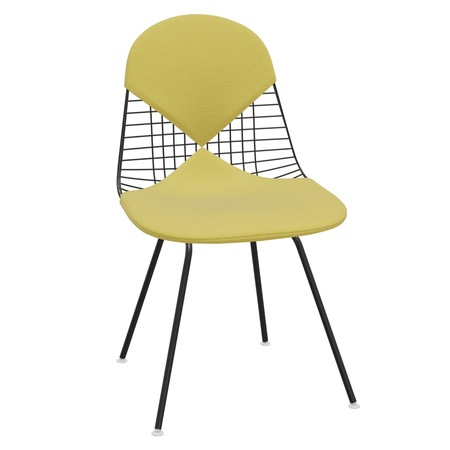 Vitra Wire Chair DKX-2 Gelb-Elfenbein 16 - Hopsak , Basic Dark 30 pulverbeschichtet (glatt), Gleiter weiss für Teppichboden 14