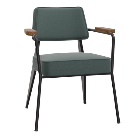 Vitra Fauteuil Direction / Filzgleiter für Hartboden Grüngrau 08 - Volo, Tiefschwarz 12 pulverbeschichtet (glatt), Eiche natur massiv, geölt 70
