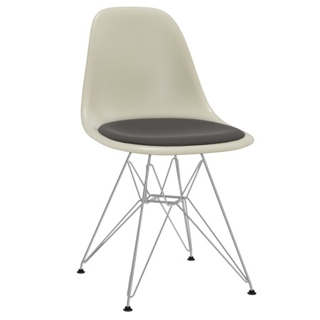 Vitra Eames Fiberglass Side Chair DSR mit Sitzpolster / Filzgleiter basic dark für Hartboden 05 01 Parchment, Blau-Moorbraun 84 - Hopsak, Weiss 04 pulverbeschichtet (glatt)
