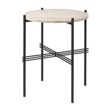 Gubi TS Side Table Outdoor Round Ø: 40 cm / H: 51 cm , Travertine Neutral White / Classic Black
