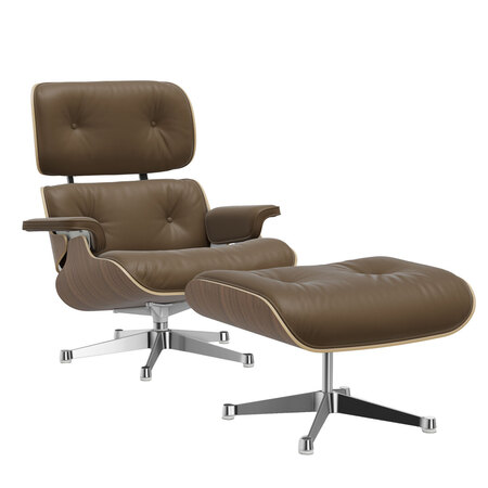 Vitra Lounge Chair & Ottoman / neue Masse / Filzgleiter für harte Boden Nussbaum weiss pigmentiert 49, Olive 74 - Leder Premium F, Aluminium poliert 03