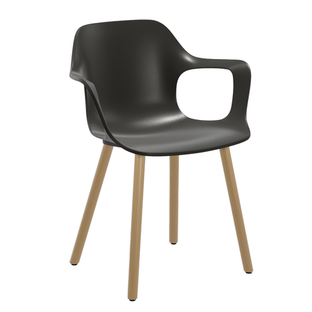 Vitra HAL RE Armchair Wood 12 Tiefschwarz RE , Eiche dunkel, Naturholz Schutzlack 04, Gleiter für Teppichboden 04
