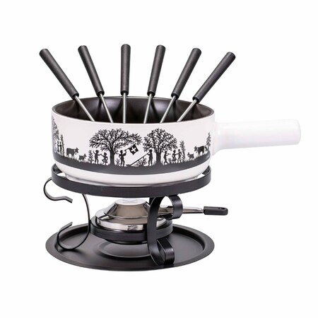 Kadastar Käsefondue-Set E22 Bergchilbi Ø: 22 cm, Weiss mit schwarzem Dekor