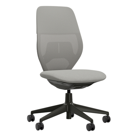 Vitra ACX Mesh mit Gestell in Deep Black 12 und Lumbalstütze Stone Grey 01 - Knitted Mesh / Grid Knit, Rolle hart gebremst für Teppichboden 02, Höhenverstellbare Armlehnen