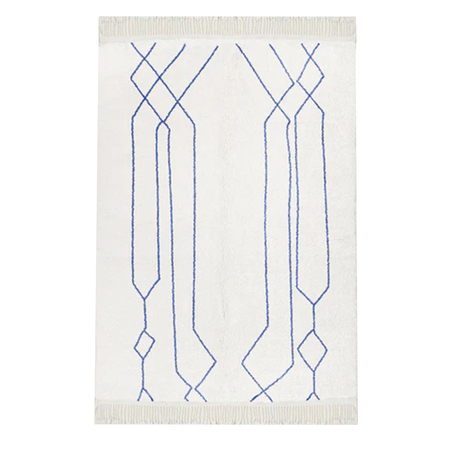 MY BENI Teppich TK-DC009 B: 100 cm / L: 140 cm , Beide Seiten, Wollweiss / Königsblau