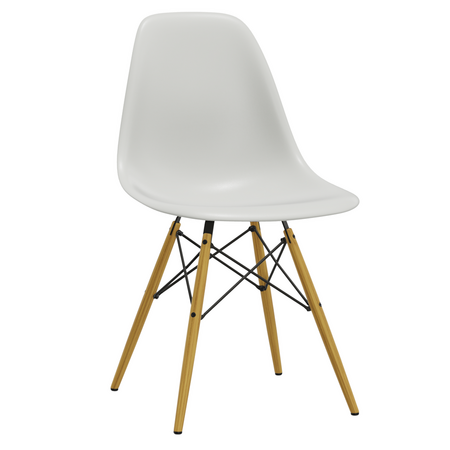 Vitra Eames Plastic Side Chair DSW RE ohne Sitzpolster 85 Cotton white RE, Ahorn gelblich 02, Filzgleiter basic dark für Hartboden 05