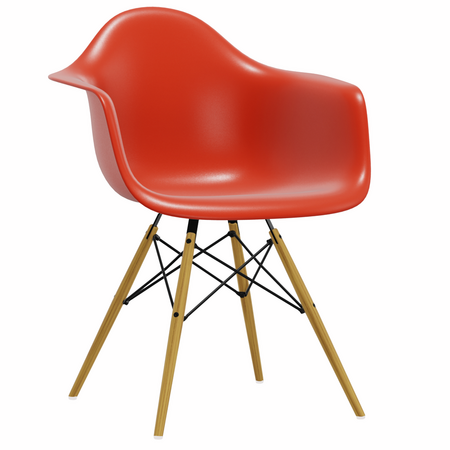 Vitra Eames Plastic Armchair DAW RE 03 Poppy Red RE, Ahorn gelblich 02, Filzgleiter basic dark für Hartboden 05