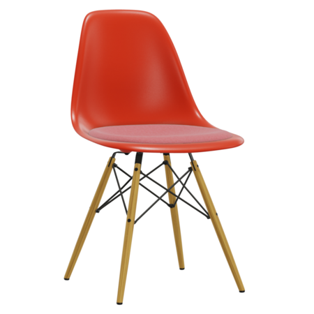 Vitra Eames Plastic Side Chair DSW RE mit Sitzpolster / Filzgleiter basic dark für Hartboden 05 85 Cotton white RE, Petrol-Moorbraun 73 - Hopsak, Ahorn gelblich 02