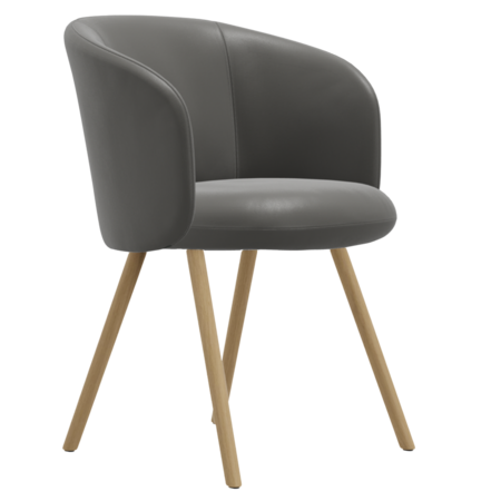 Vitra Mikado Armchair mit Untergestell aus Holz Zement 64 - Leder, Eiche natur, Naturholz Schutzlack 10, Filzgleiter für Hartboden 05