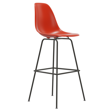 Vitra Eames Plastic Stool RE High ungepolstert 04 Weiss, Basic Dark 30 pulverbeschichtet (glatt), Filzgleiter basic dark für Hartboden 05