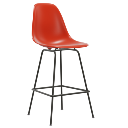 Vitra Eames Plastic Stool RE Medium ungepolstert 03 Poppy Red RE, Basic Dark 30 pulverbeschichtet (glatt), Filzgleiter basic dark für Hartboden 05